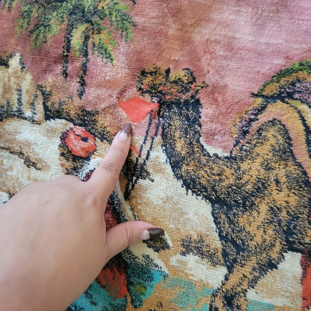 Vintage Tapestry with Camels and Desert Scene